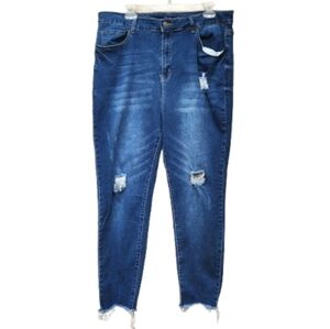Silver Crush Plus Distressed Blue Denim Jeans Skinny Raw Hem P10277X